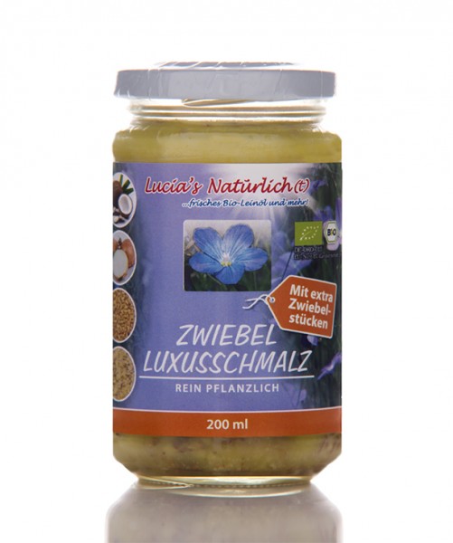 Lucia's BIO Luxusschmalz mit Zwiebelstücken, 200 ml Glas