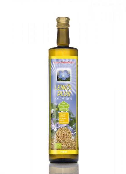 Lucia's frisches BIO Leinöl Plus mit frischem Weizenkeimöl mit natürlichem Vitamin E, 750ml